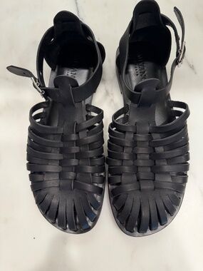 GAP Black Braided Italian Leather Handmade Fisherman Sandal Flat Made by Mirvano